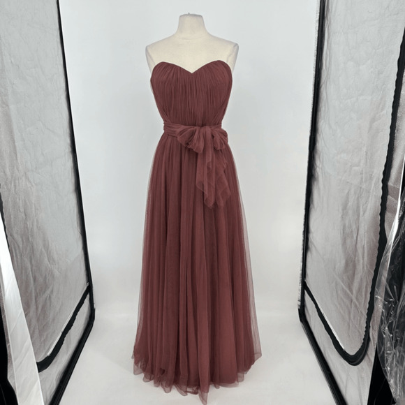 Revelry Rosalie Tulle Convertible Dress Sz 10 Rosewood Maxi Bridesmaid Strapless - Picture 2 of 16